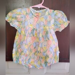 Adorable Bunny Playing In Tulips Romper